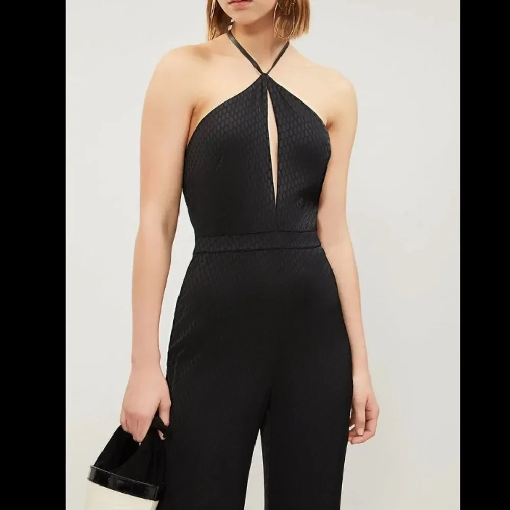 ALEXIS Naila halterneck wide-leg crepe jumpsuit LARGE $524